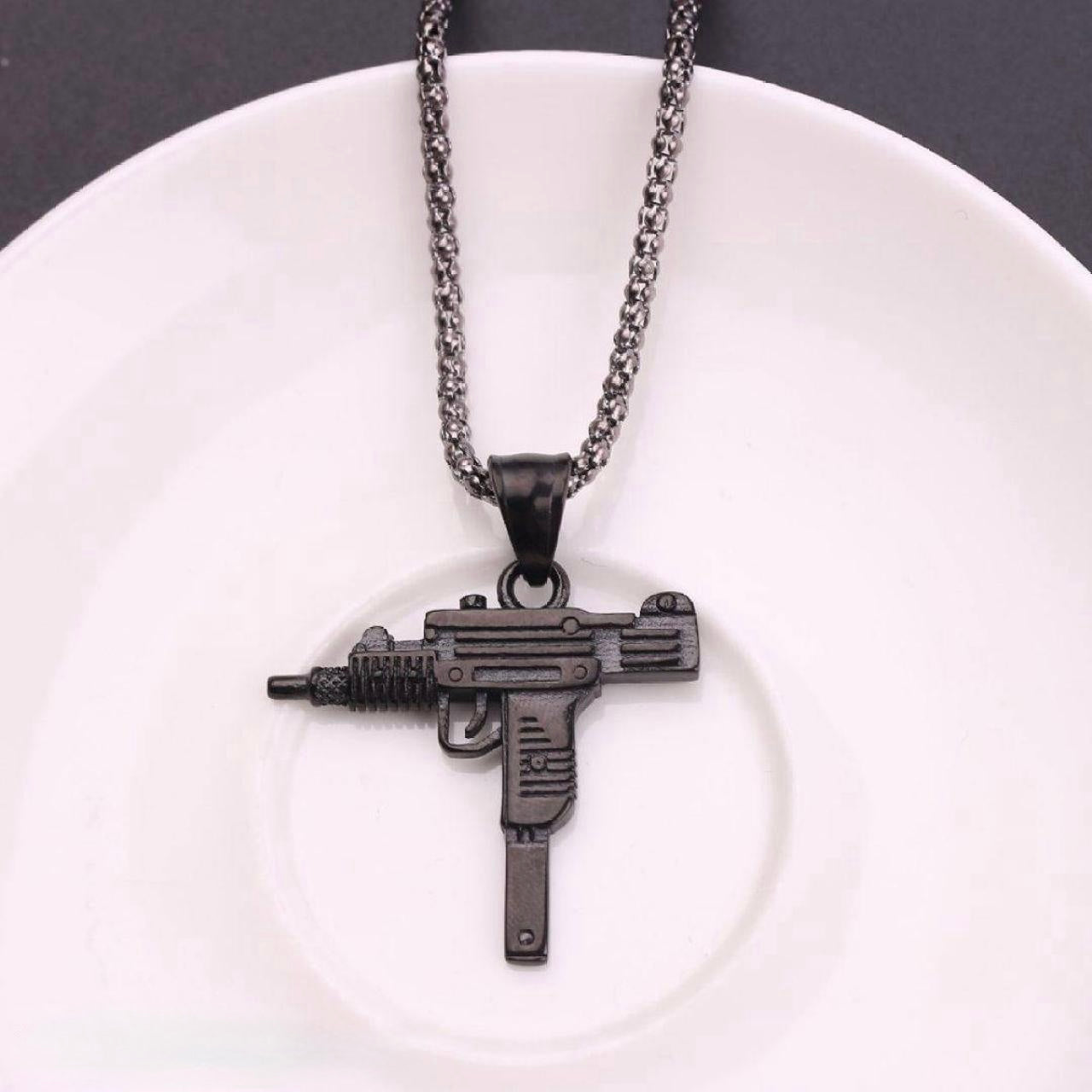Diamond Encrusted Uzi Pendant – Bold & Luxurious Statement Piece